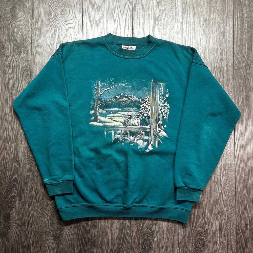 Vintage Birds 1990s Medium Nature Sweatshirt Grandma Northern Reflection Cottage